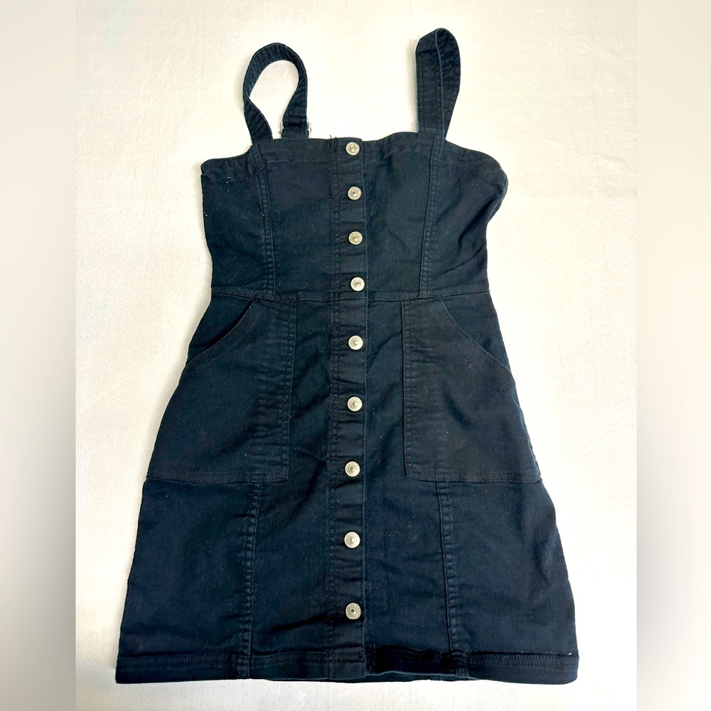 DIVIDED • Black Overall Dress Button Up Cotton Polyester Stretch Women’s size 4